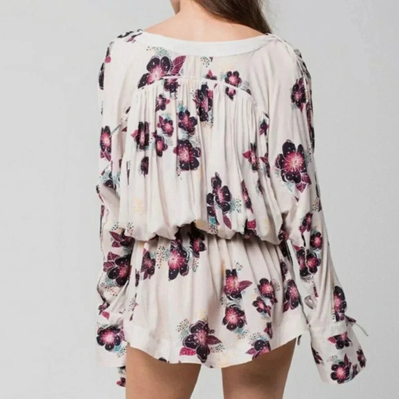 Free People Tuscan Dream Tunic Long Sleeve Off White Purple Floral Womens S - Picture 3 of 11